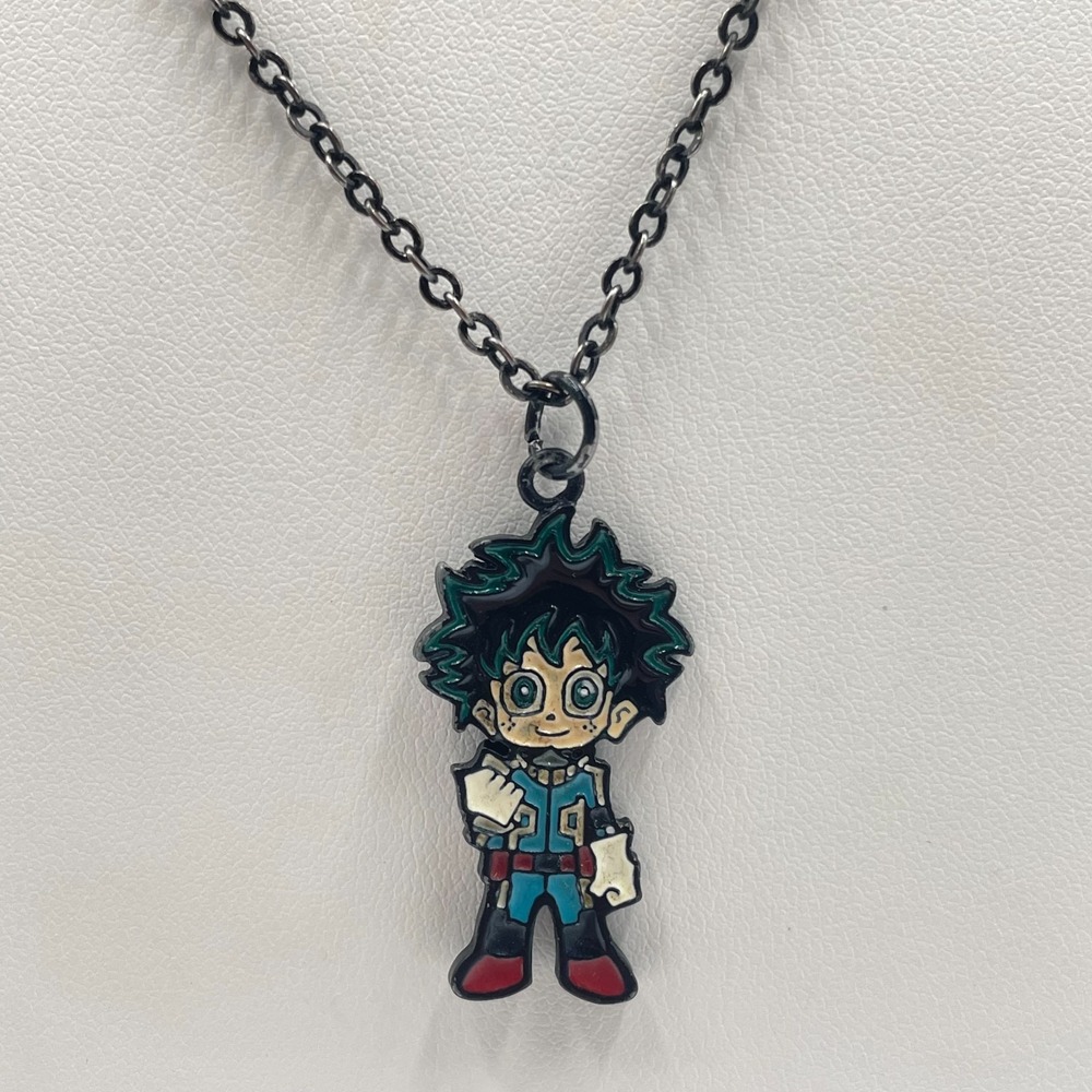 VTG Hero Academia Deku Izuku Midoriya Anime Enamel Pendant Necklace Black Chain